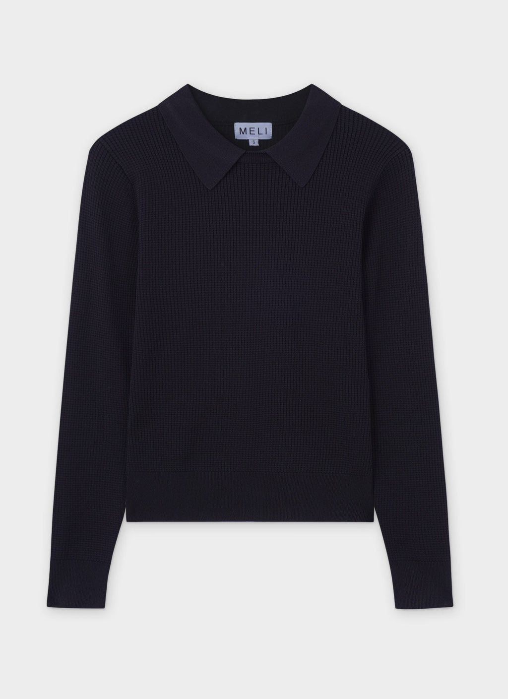 Waffle Collared Sweater-Black