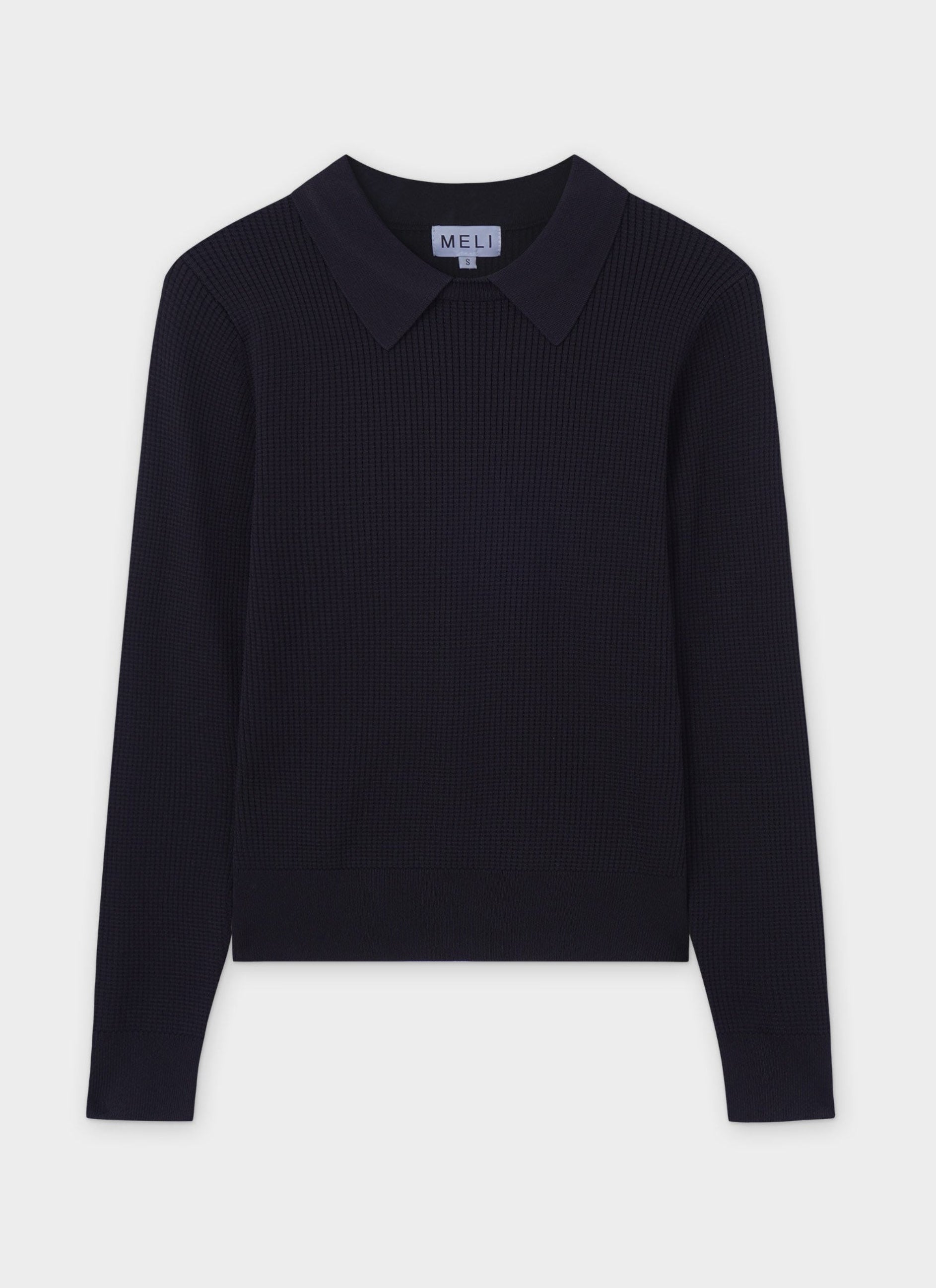 Waffle Collared Sweater-Black